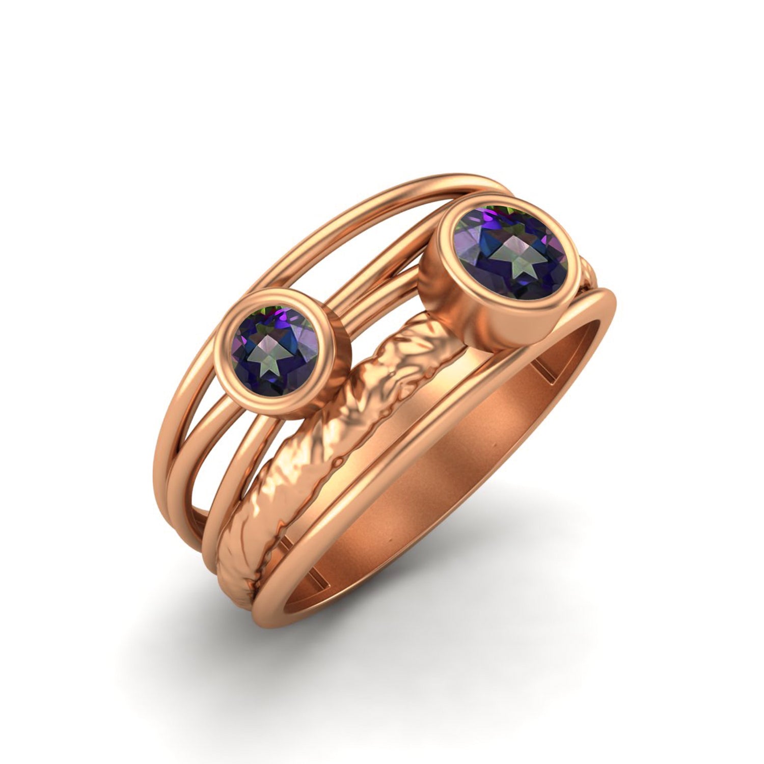 Anello nuziale in argento sterling 925 con topazio mistico, pietra di colore biologico, 4x4 mm