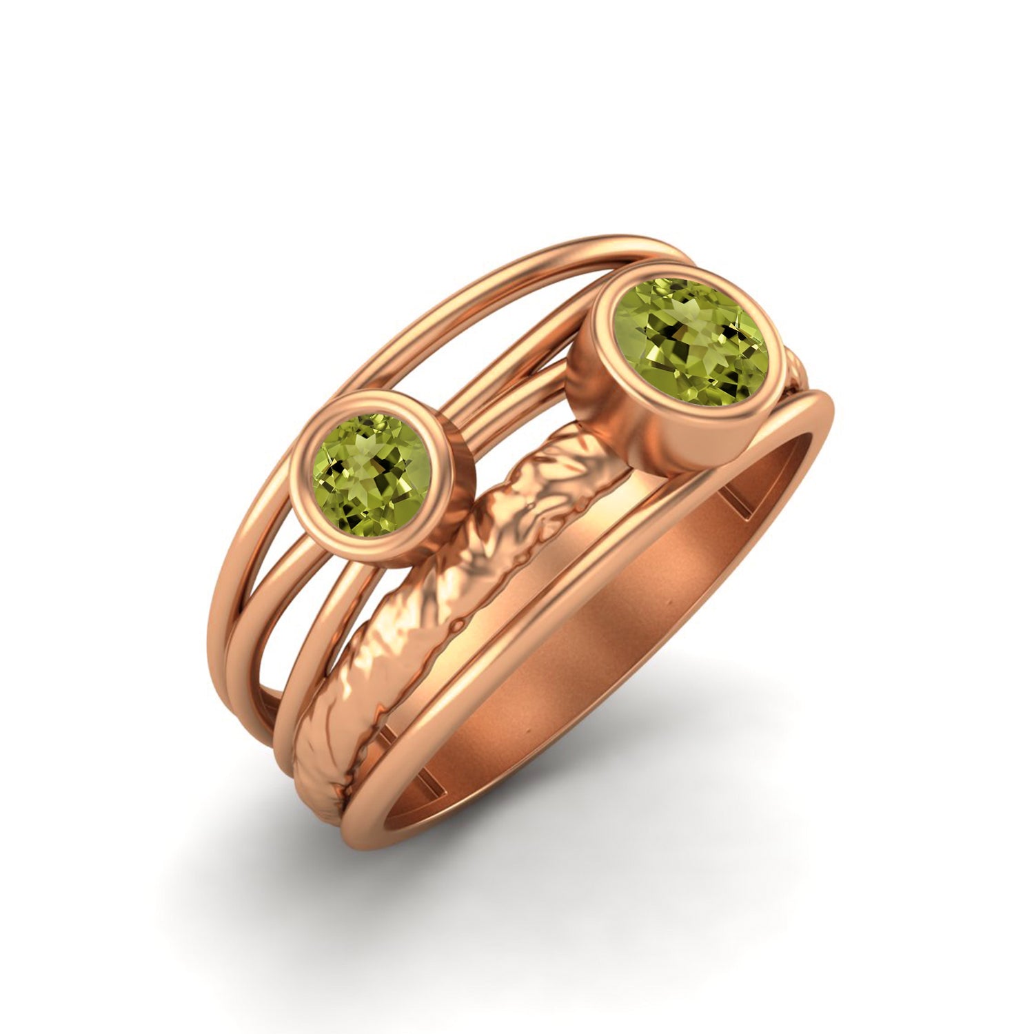 Peridot Textured Design Wide Band Ring - Sterling Silver