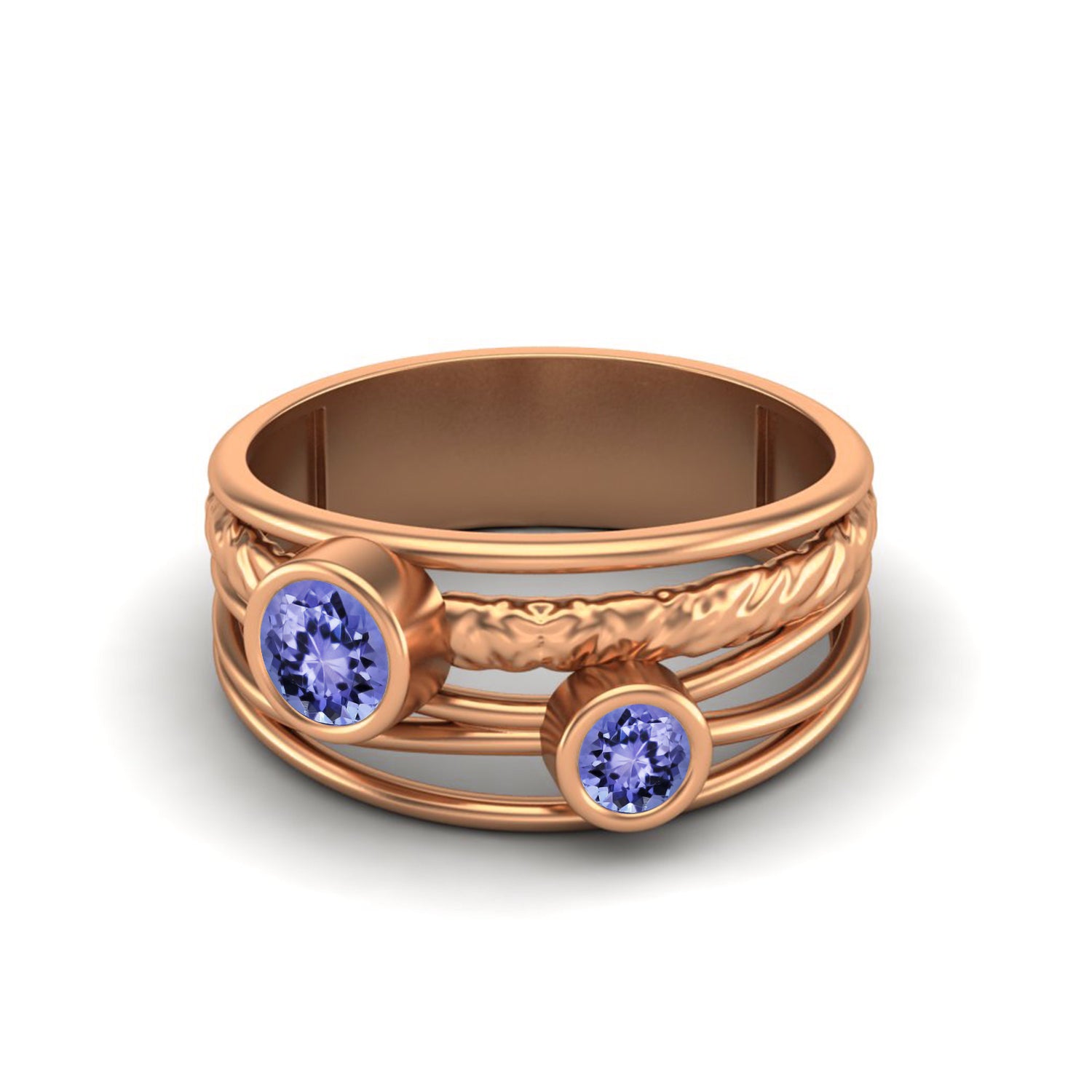 Anello nuziale in argento sterling 925 con tanzanite e pietra preziosa blu di forma rotonda