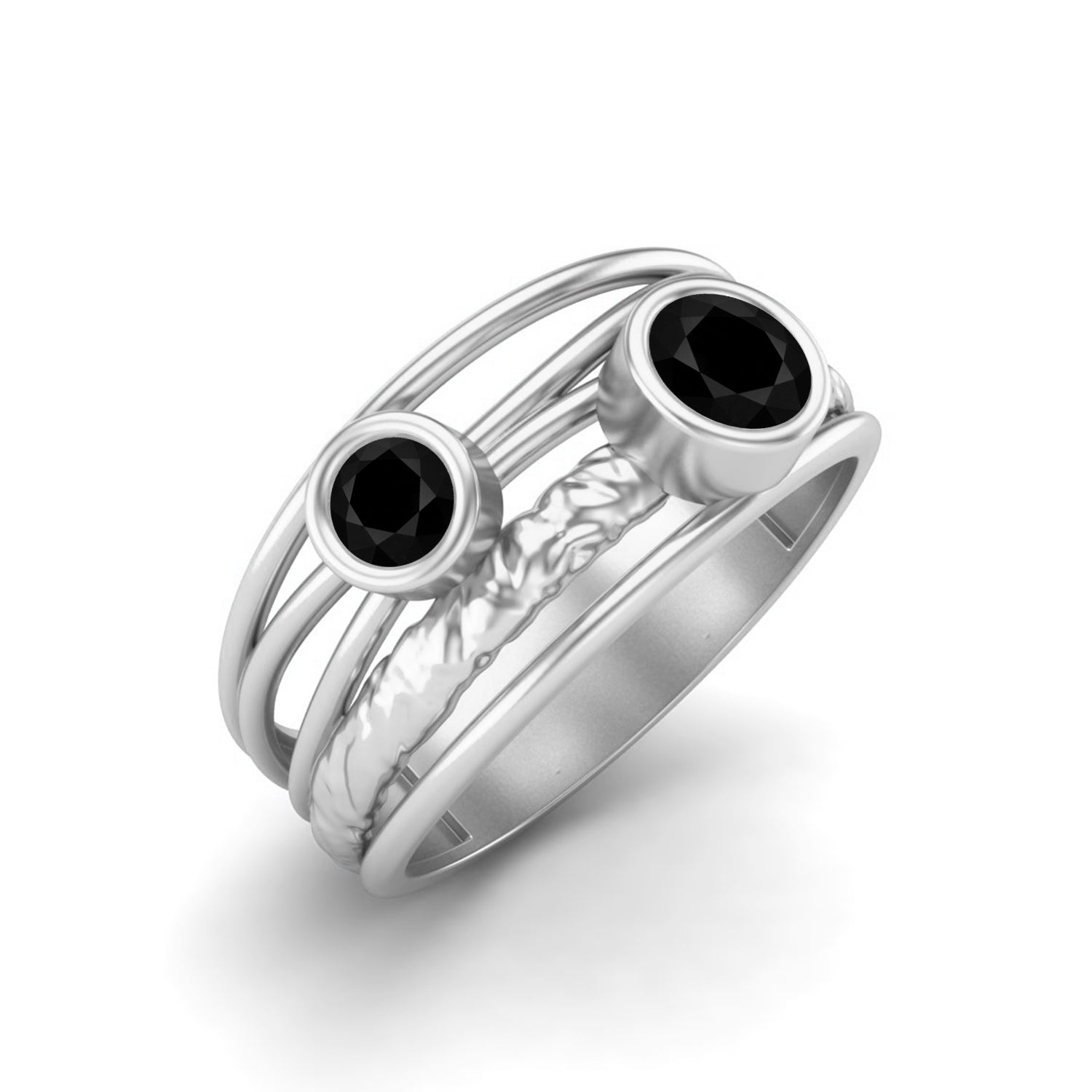 Black Spinel Artistic Textured Wire Wrap Band Ring – Sterling Silver