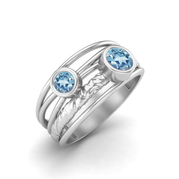 Antique Blue Topaz Bezel Set Wedding Ring 925 Sterling Silver Bridal Ring