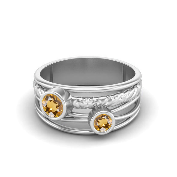 925 Sterling Silver Citrine Wedding Ring Yellow Color Gemstone Bezel Set Ring