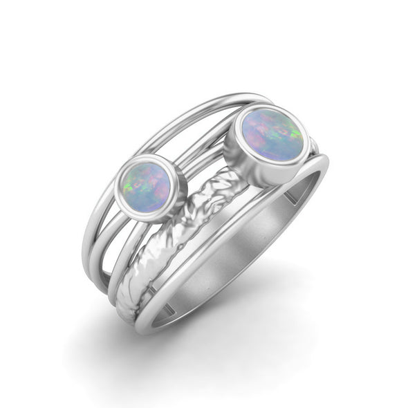 Natural Opal Bezel Set Wedding Ring 925 Sterling Silver Bridal Promise Ring