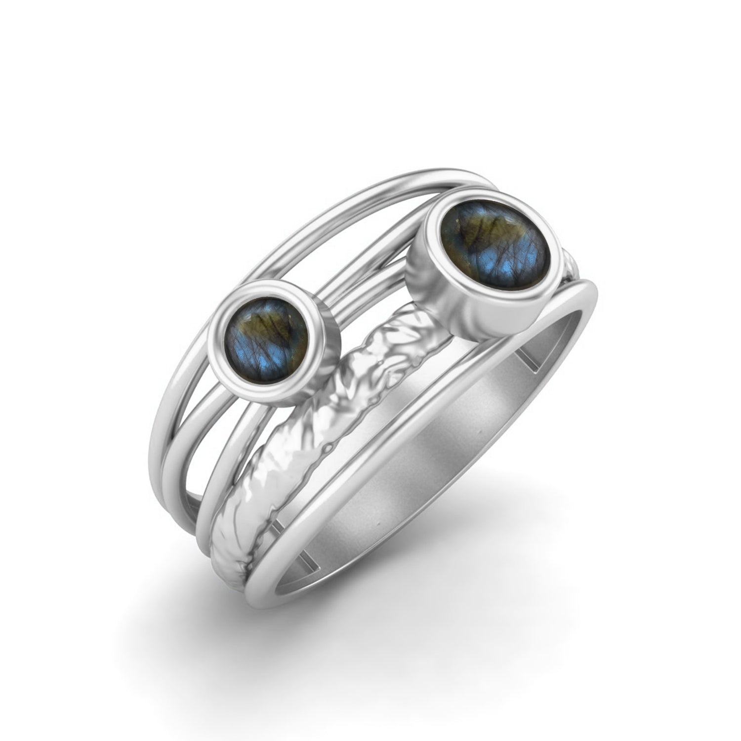 Labradorite Textured Design Wide Band Ring - Sterling Silver
