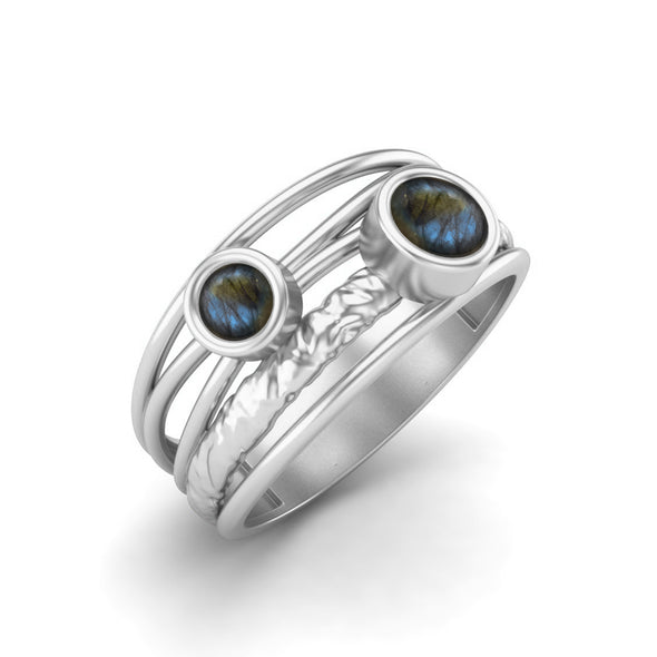 Art Deco Labradorite Engagement Ring Women Bezel Set Bridal Ring