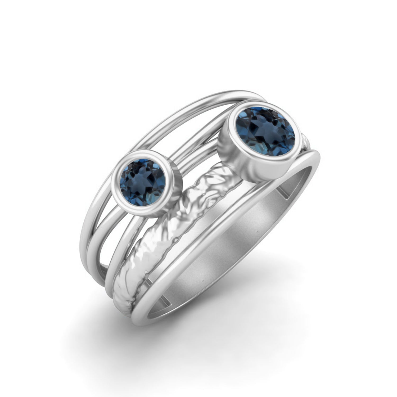 London Blue Topaz Artistic Textured Wire Wrap Band Ring – Sterling Silver