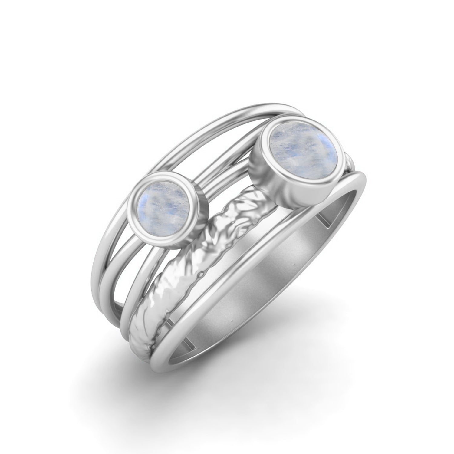Moonstone Textured Design Wide Band Ring - Sterling Silver