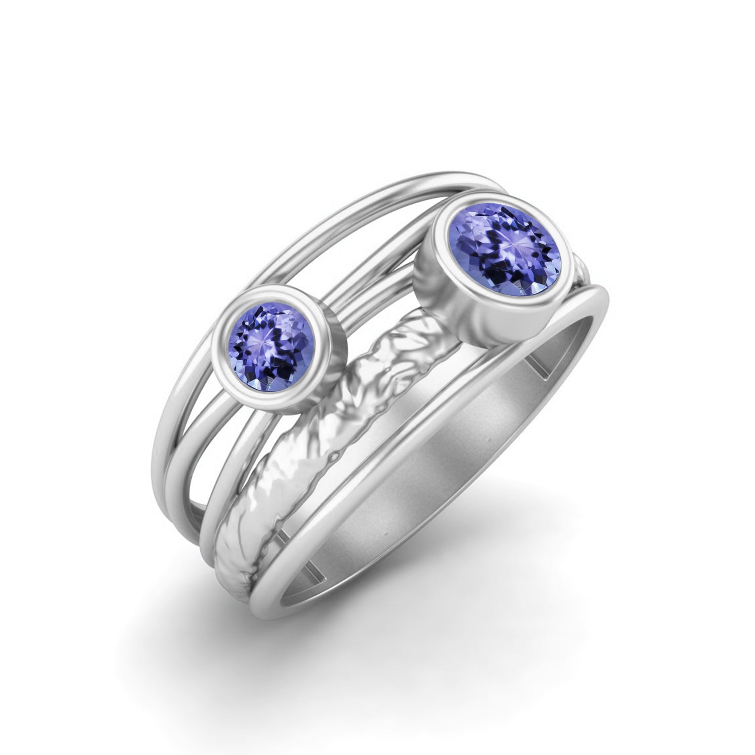 Anello nuziale in argento sterling 925 con tanzanite e pietra preziosa blu di forma rotonda