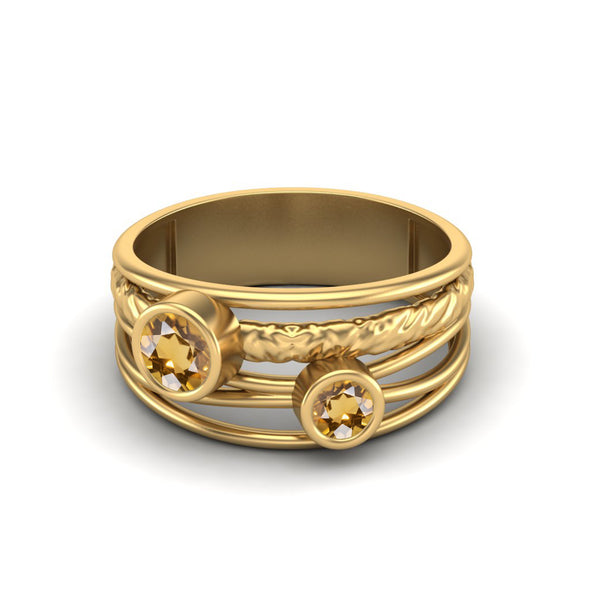 925 Sterling Silver Citrine Wedding Ring Yellow Color Gemstone Bezel Set Ring