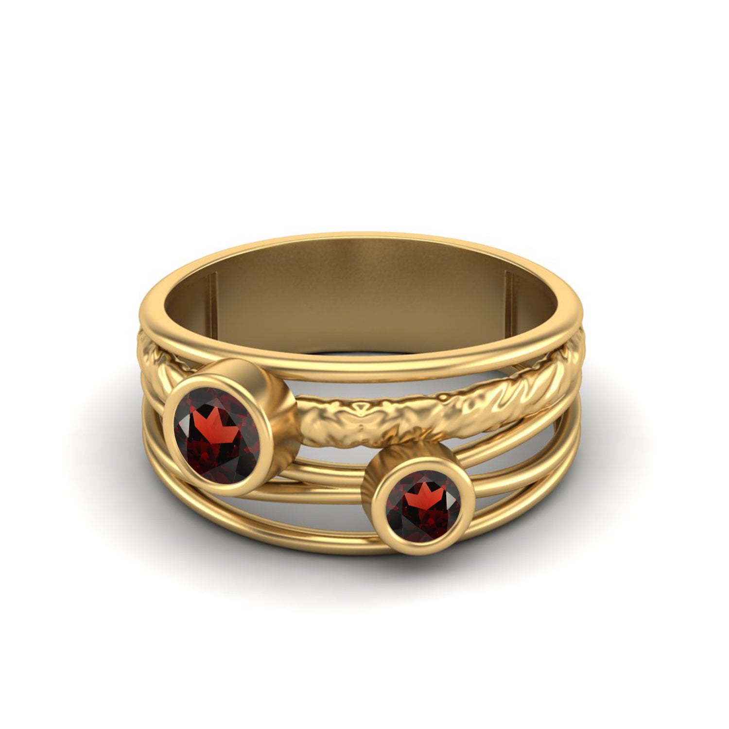 Double Garnet Textured Wrap Band Ring – Sterling Silver