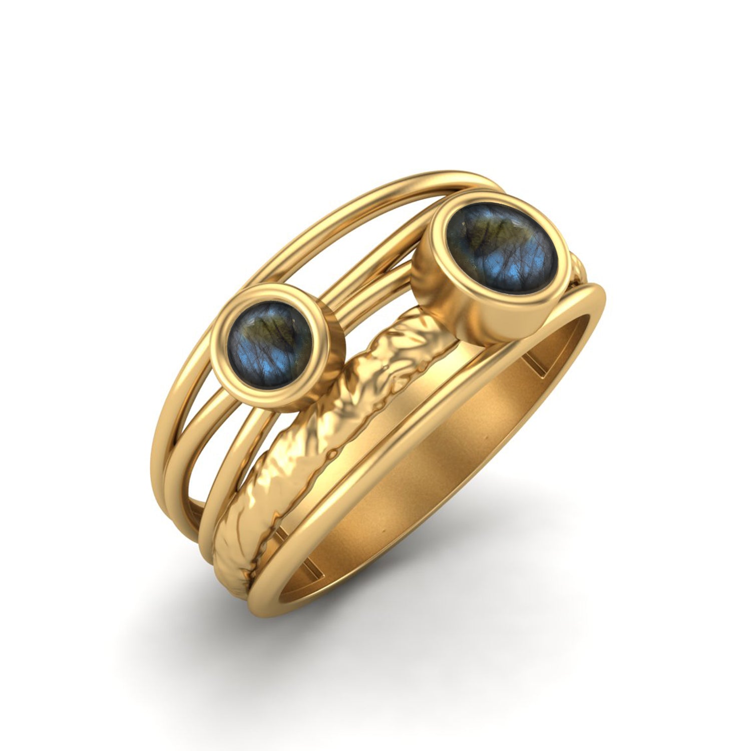 Labradorite Textured Design Wide Band Ring - Sterling Silver