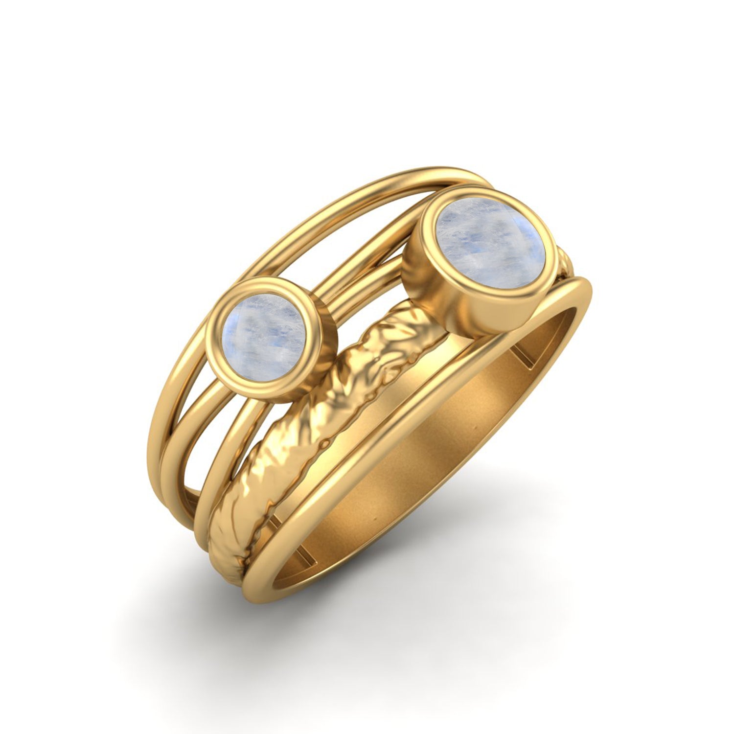 Moonstone Textured Design Wide Band Ring - Sterling Silver