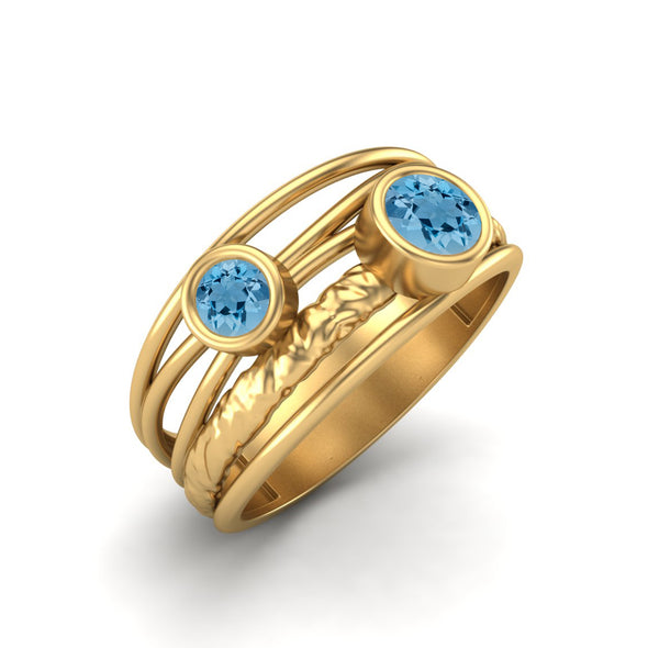 925 Sterling Silver Swiss Blue Topaz Wedding Ring Women Bezel Set Ring