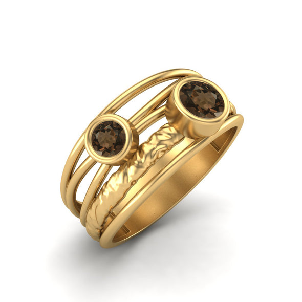 Round Shaped Bezel Set Smoky Quartz Wedding Ring 925 Sterling Silver Promise Ring