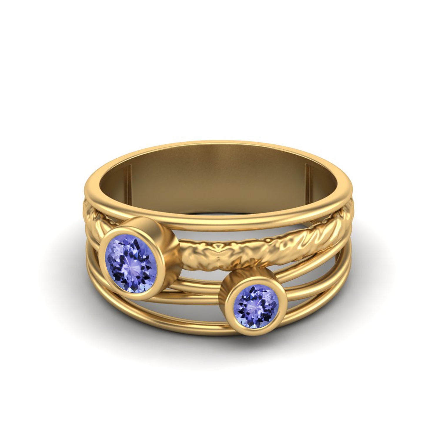 Anello nuziale in argento sterling 925 con tanzanite e pietra preziosa blu di forma rotonda