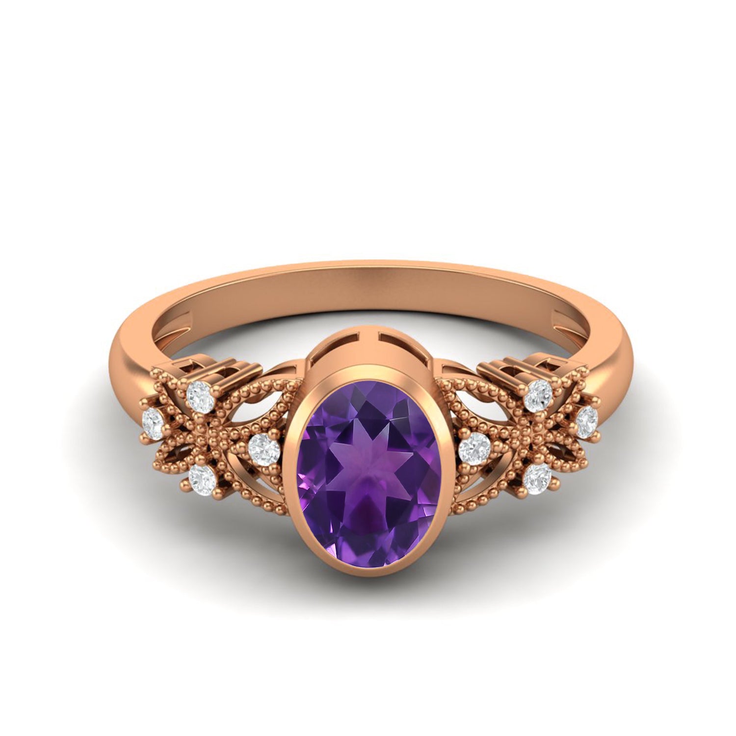 Solitaire Amethyst Celtic Bridal Ring 7x5mm Oval Shaped Ring