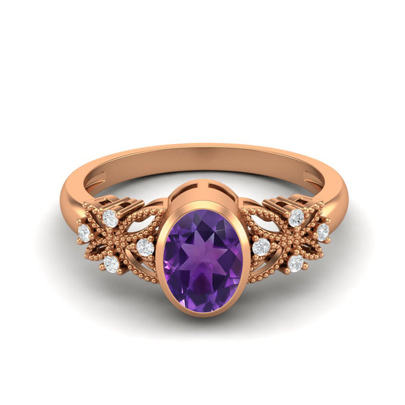 1.16 ctw Oval Shaped Amethyst Ring For Women Solitaire Ring