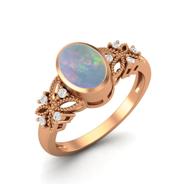 Oval Shaped Opal Wedding Ring For Women 925 Sterling Silver Celtic Ring