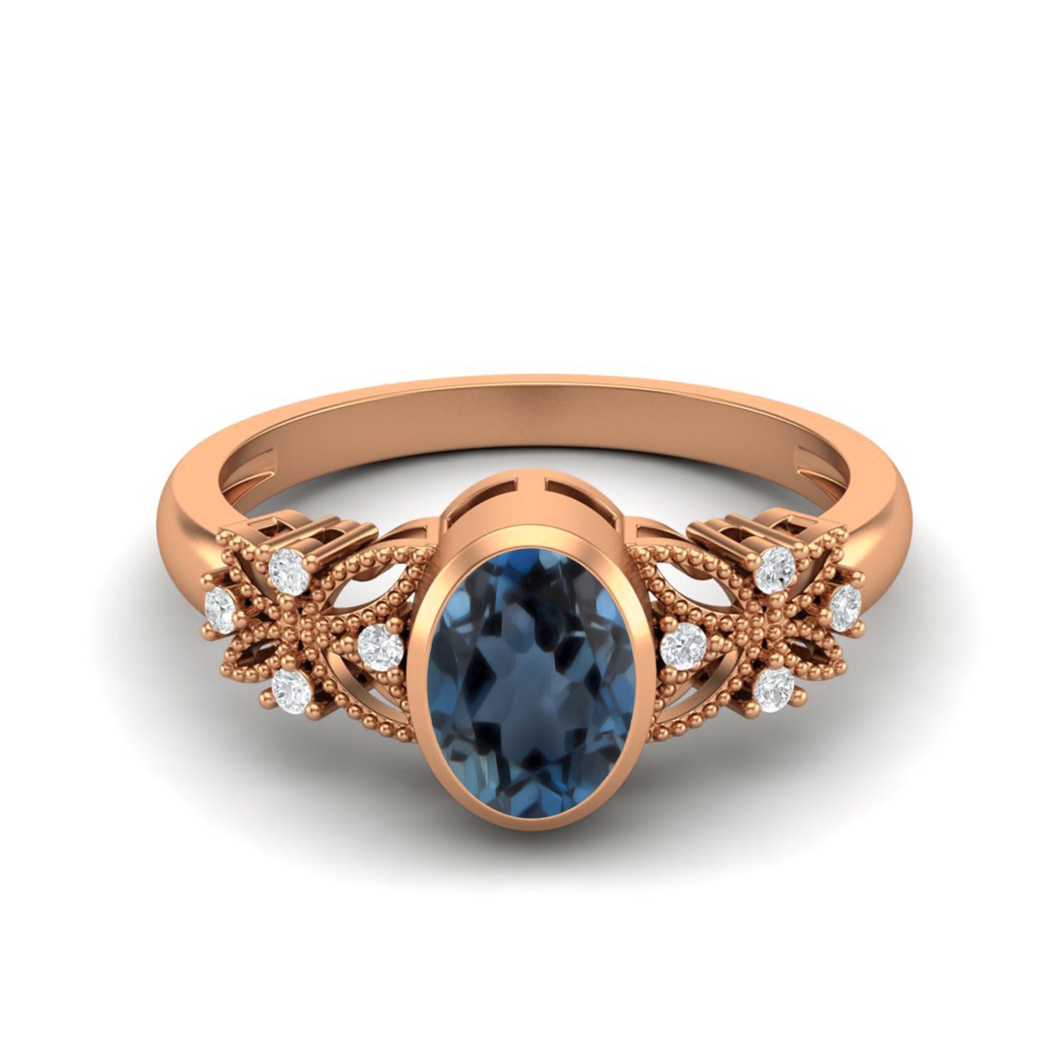 London Blue Topaz Vintage Floral Bridal Ring – Sterling Silver