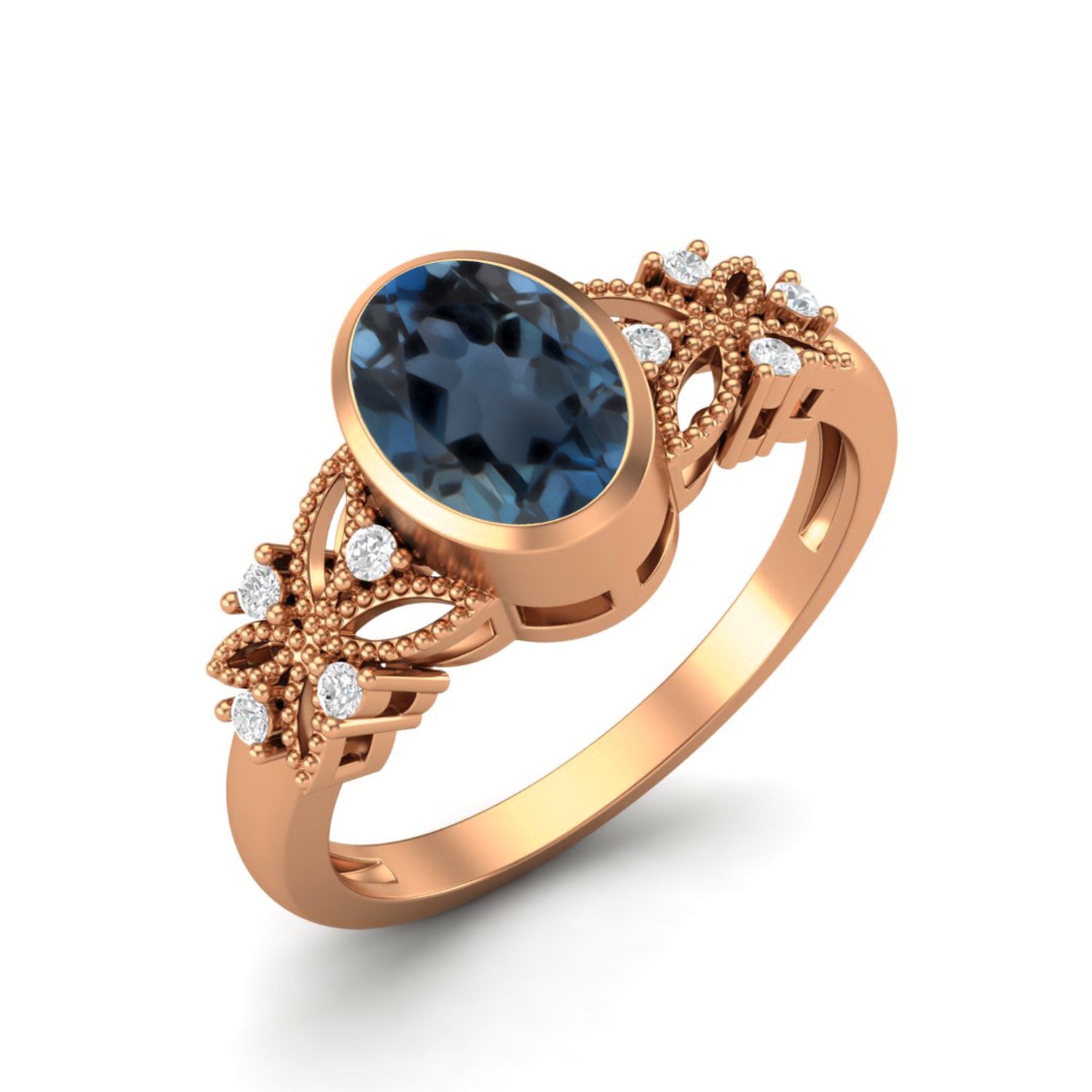 London Blue Topaz Vintage Floral Bridal Ring – Sterling Silver