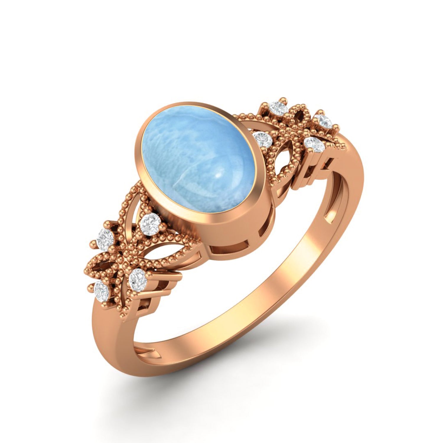 Larimar Floral Accents Ring - Sterling Silver