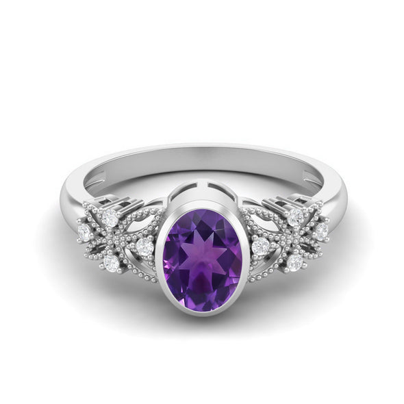Solitaire Amethyst Celtic Bridal Ring 7x5mm Oval Shaped Ring