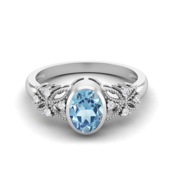Natural Blue Topaz Solitaire Wedding Ring 925 Sterling Silver Ring