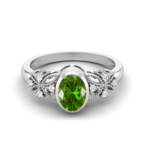 1.16 Ctw Tsavorite Engagement Ring Oval Shaped 7x5mm 925 Sterling Silver Ring