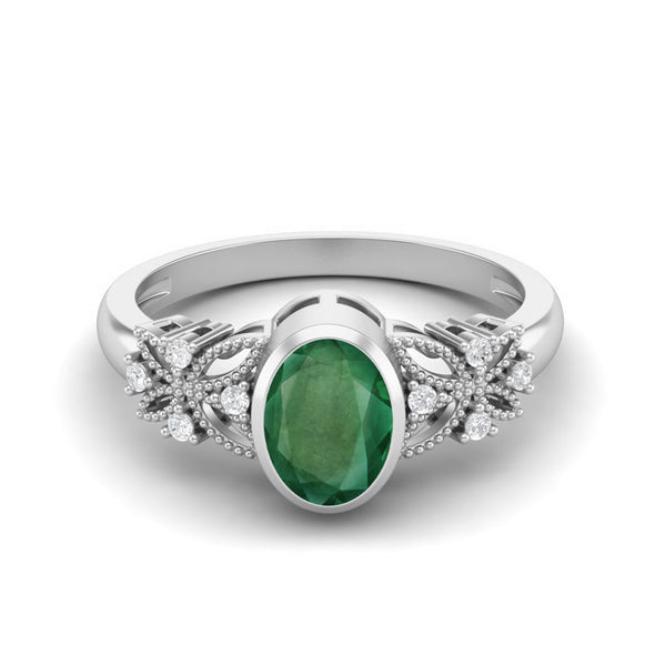 7x5mm Oval Shaped Emerald Celtic Ring Vintage Solitaire Ring