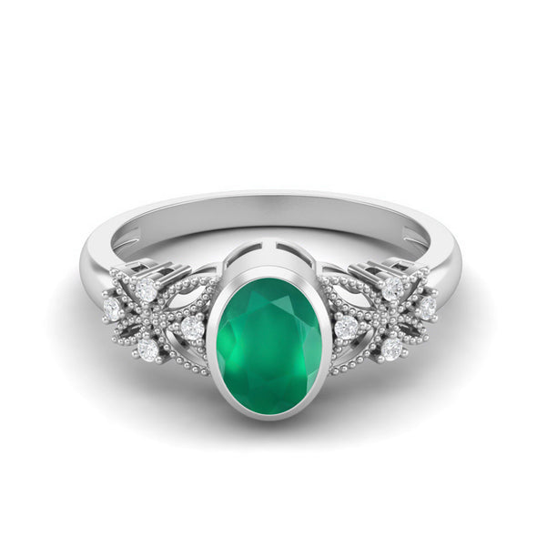 7x5mm Green Onyx Wedding Ring 925 Sterling Silver Celtic Ring For Her