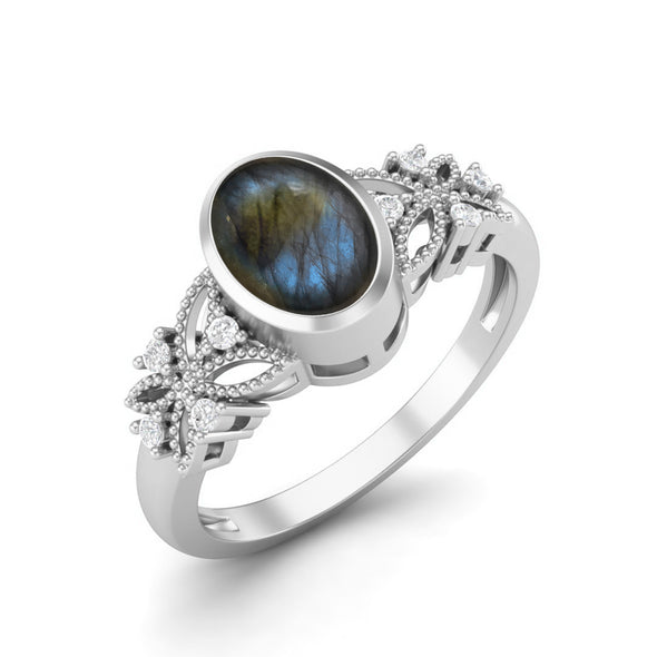 Oval Shaped Labradorite Bridal Celtic Ring 7x5mm Solitaire Ring