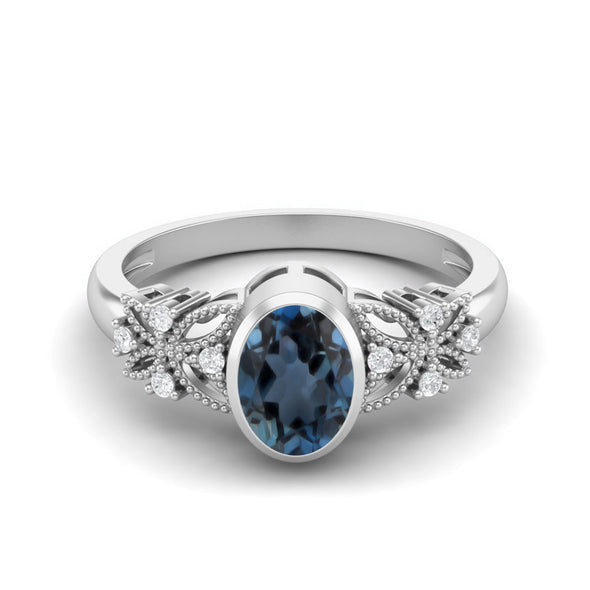 925 Sterling Silver London Blue Topaz Ring Oval Shaped Solitaire Ring