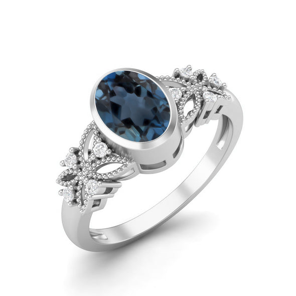 925 Sterling Silver London Blue Topaz Ring Oval Shaped Solitaire Ring