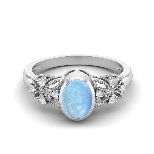 925 Sterling Silver Larimar Solitaire Ring Oval Shaped 7x5mm Celtic Ring For Her