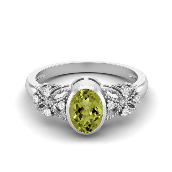 7x5mm Peridot Solitaire Wedding Ring For Her Celtic Ring