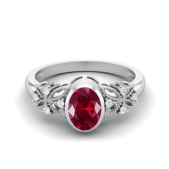 7x5mm Oval Shaped Ruby Solitaire Ring 925 Sterling Silver Ring