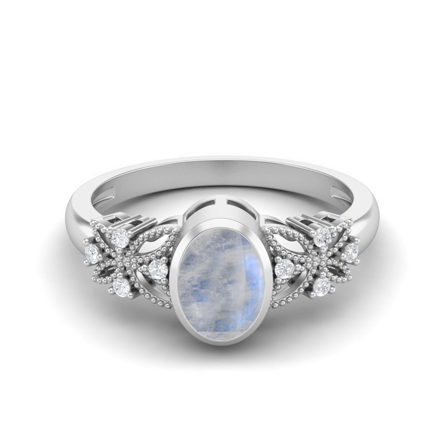 1.16 Ctw Rainbow Moonstone Solitaire Ring 925 Sterling Silver Ring
