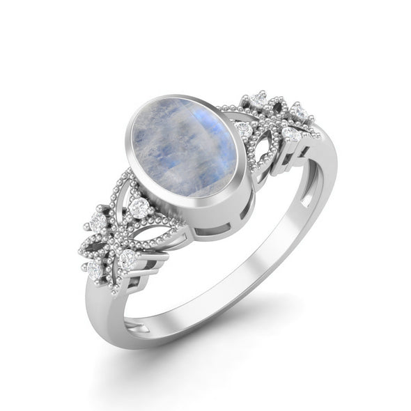 1.16 Ctw Rainbow Moonstone Solitaire Ring 925 Sterling Silver Ring