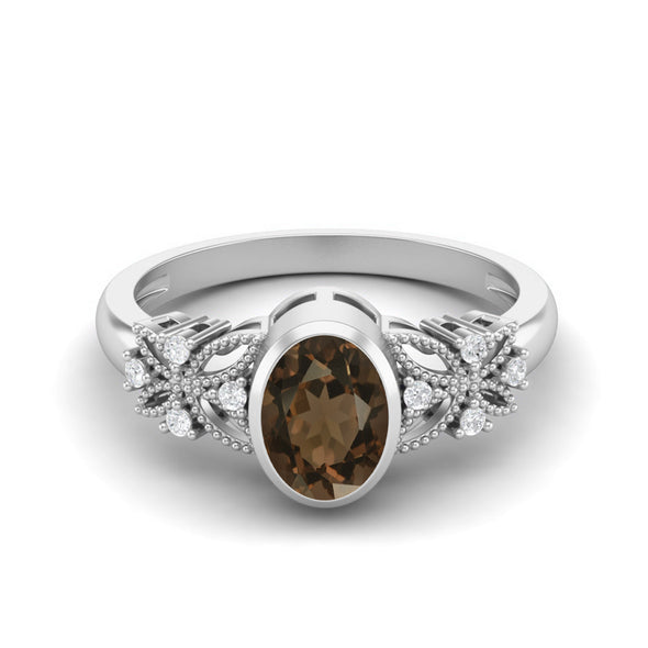 7x5mm Smoky Quartz Ring For Her Celtic Ring Unique Solitaire Ring