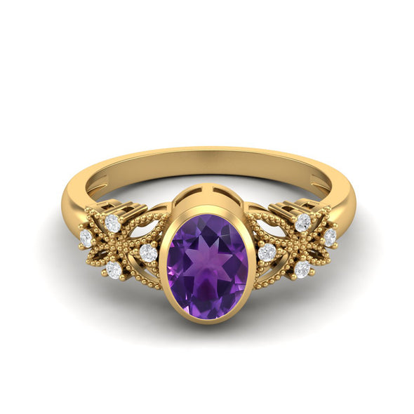 Solitaire Amethyst Celtic Bridal Ring 7x5mm Oval Shaped Ring