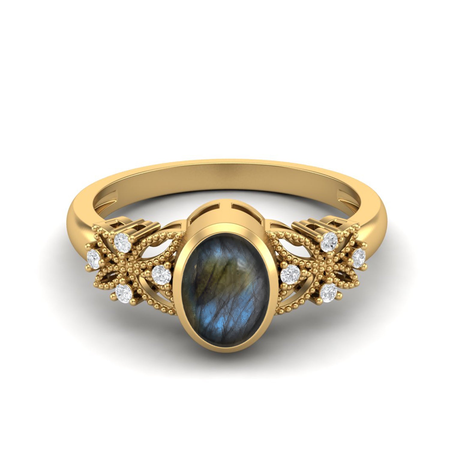 Anello solitario da sposa celtico in labradorite ovale da 7x5 mm