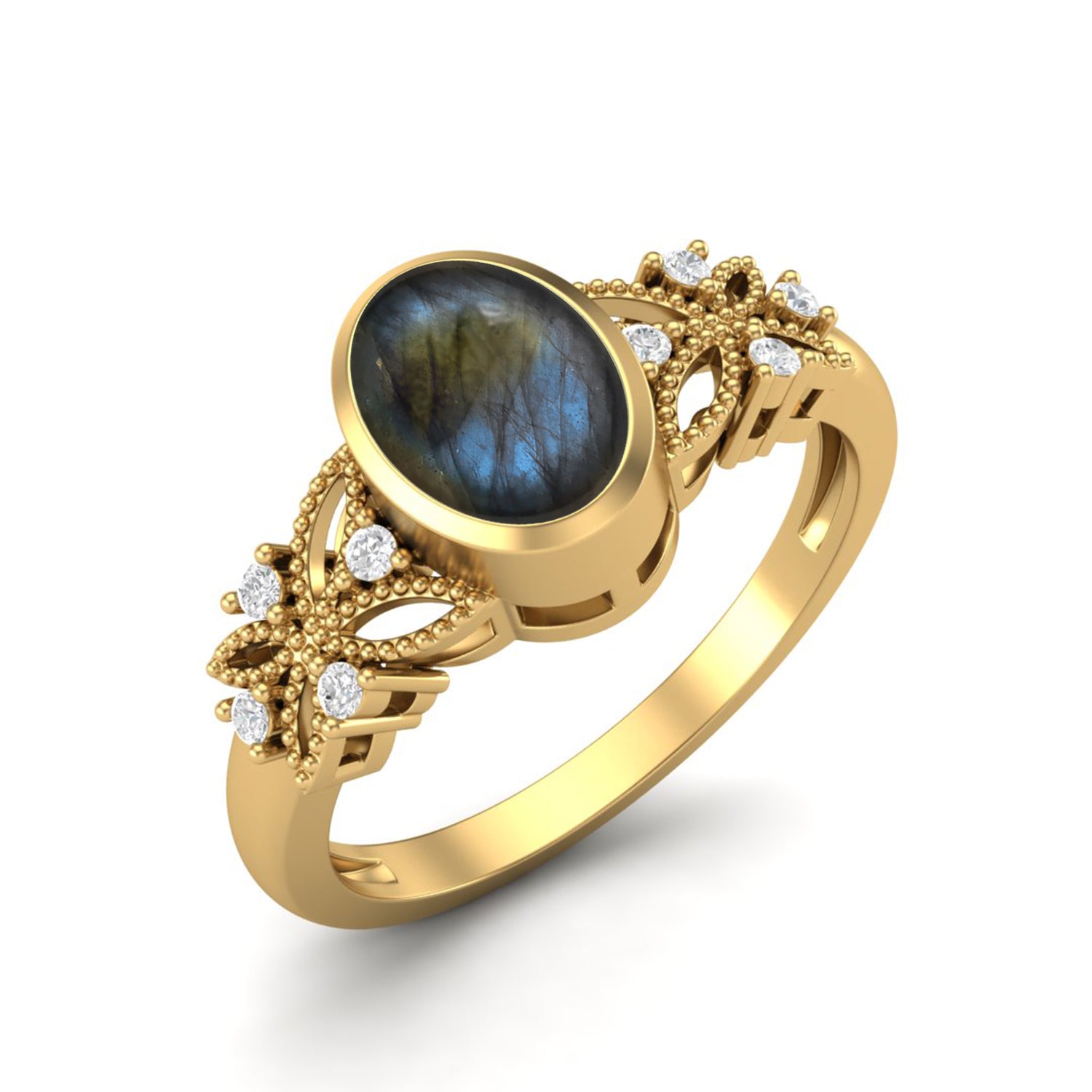 Anello solitario da sposa celtico in labradorite ovale da 7x5 mm