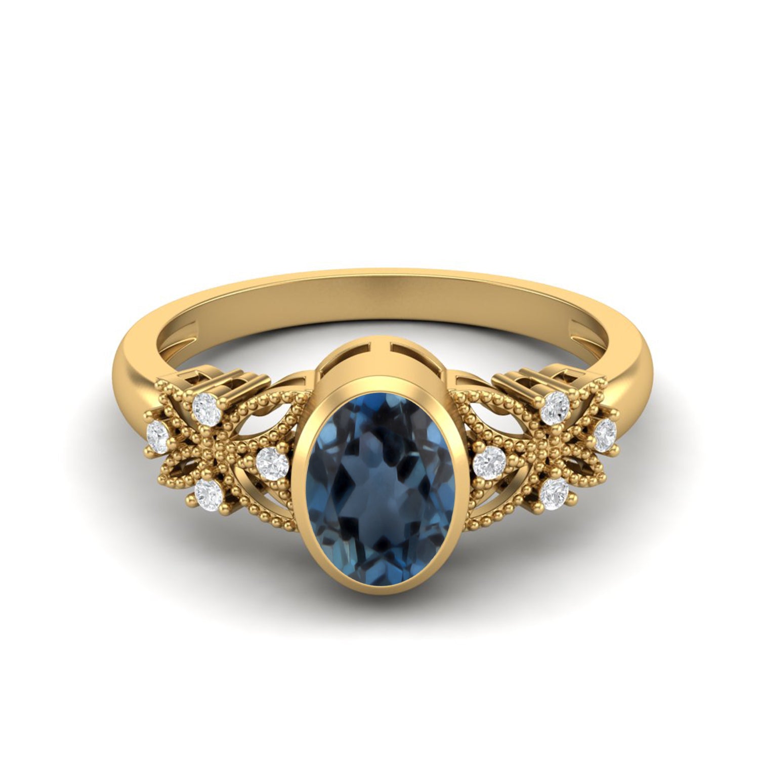 London Blue Topaz Vintage Floral Bridal Ring – Sterling Silver
