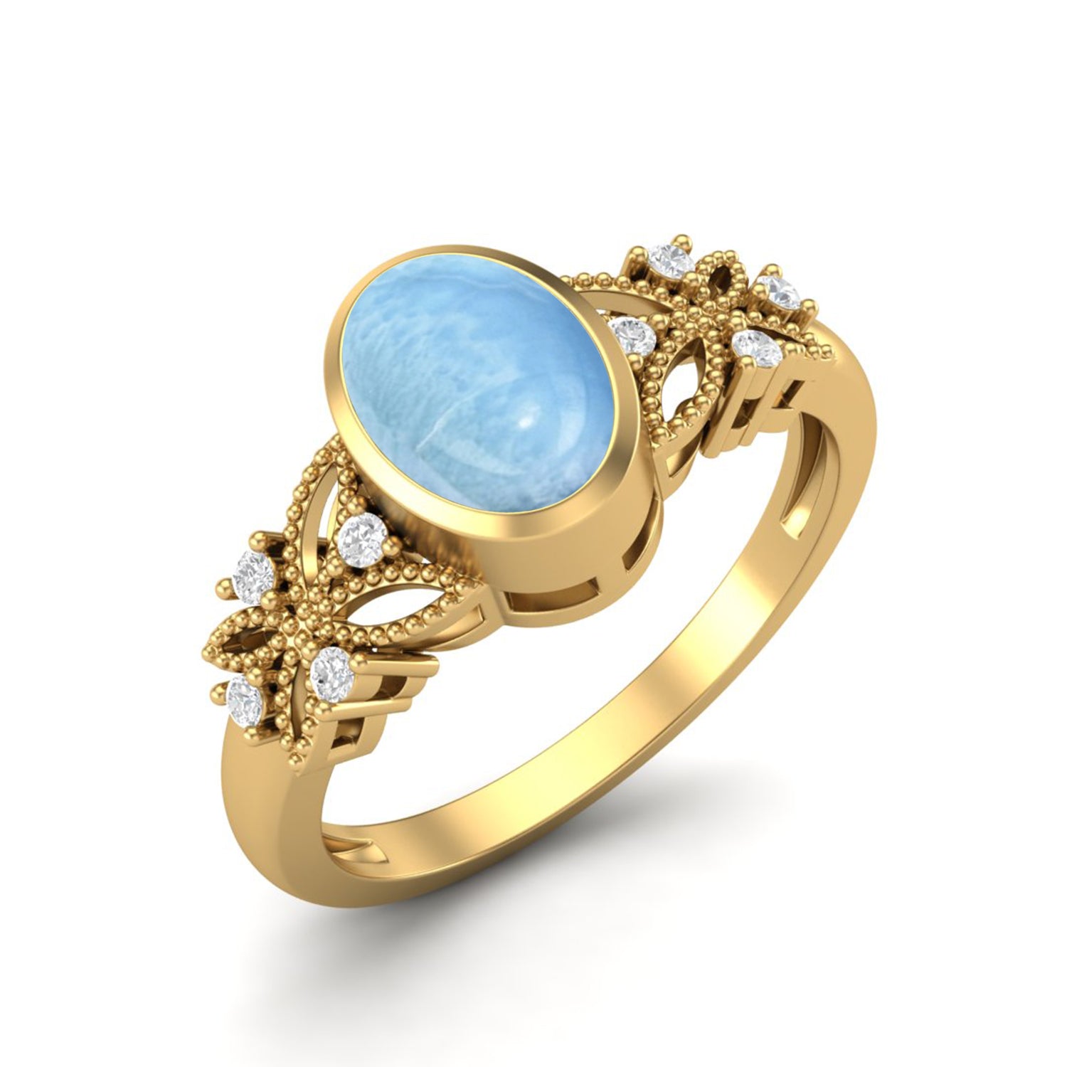 Anello solitario in argento sterling 925 con larimar, ovale, 7x5 mm, anello celtico per lei
