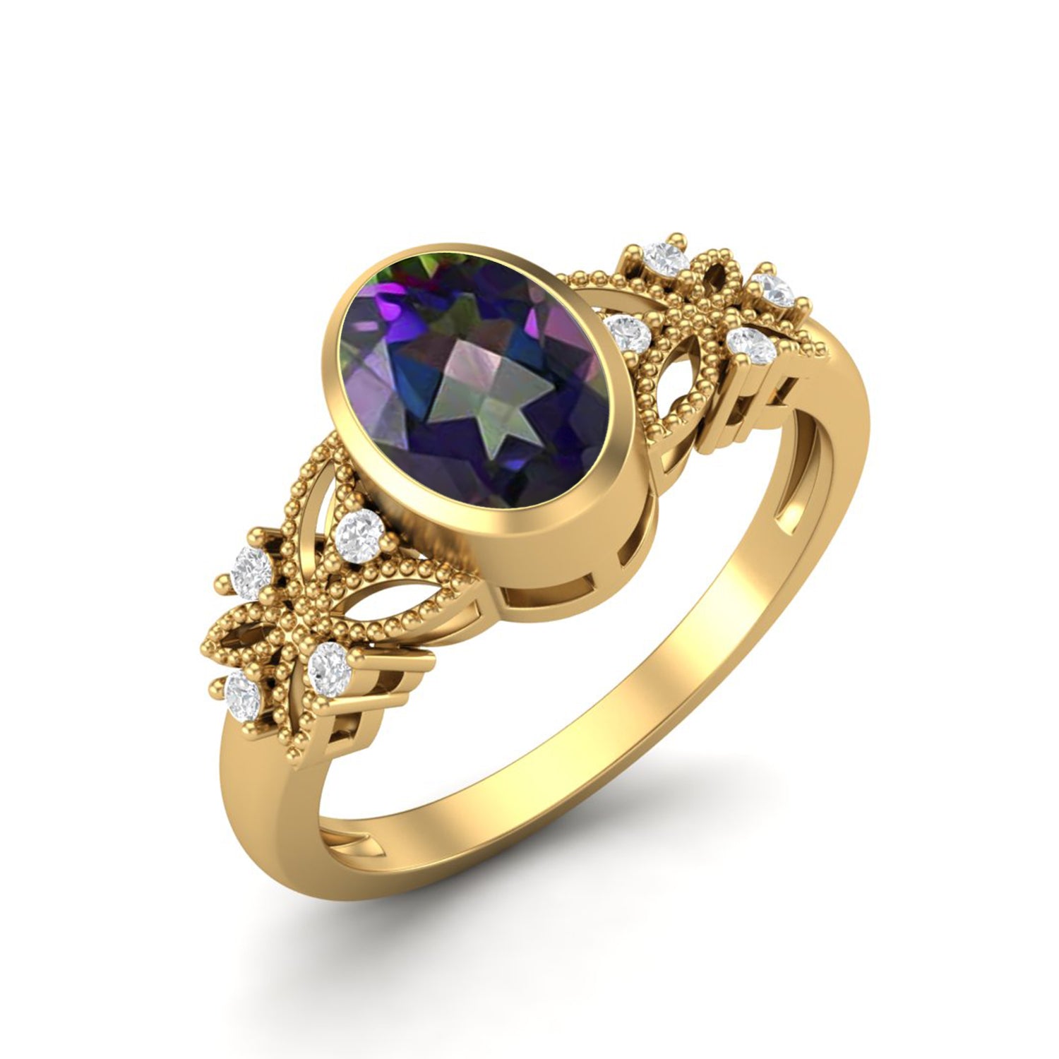 Anello solitario in argento sterling 925 con topazio mistico ovale da 7x5 mm