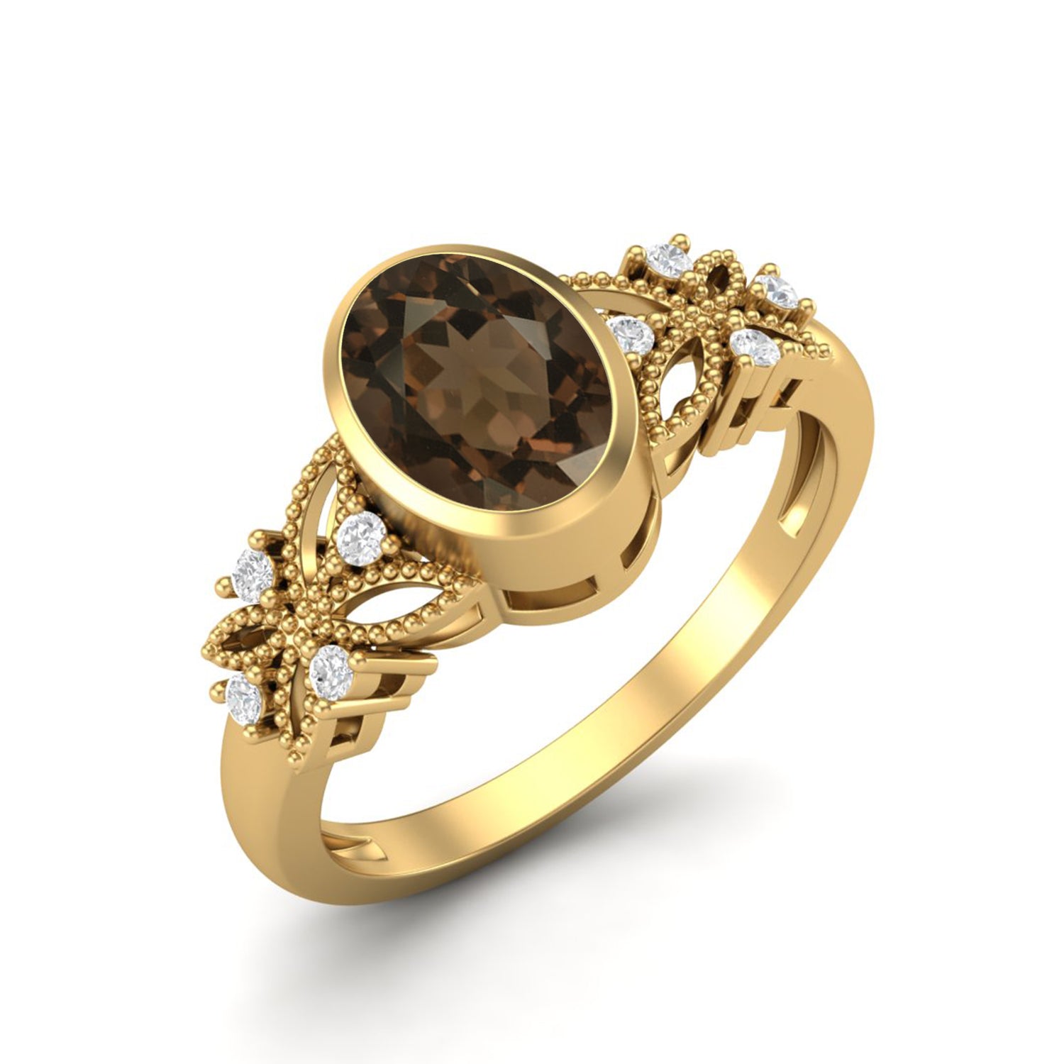 Anello in quarzo fumé 7x5 mm per lei, anello celtico, anello solitario unico