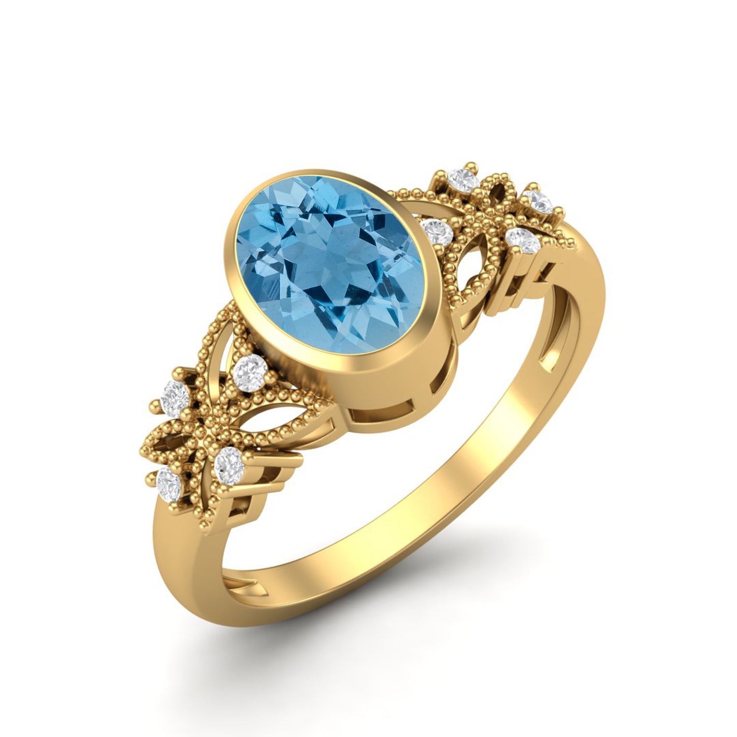 Anello con topazio azzurro cielo naturale, fede nuziale in argento sterling 925