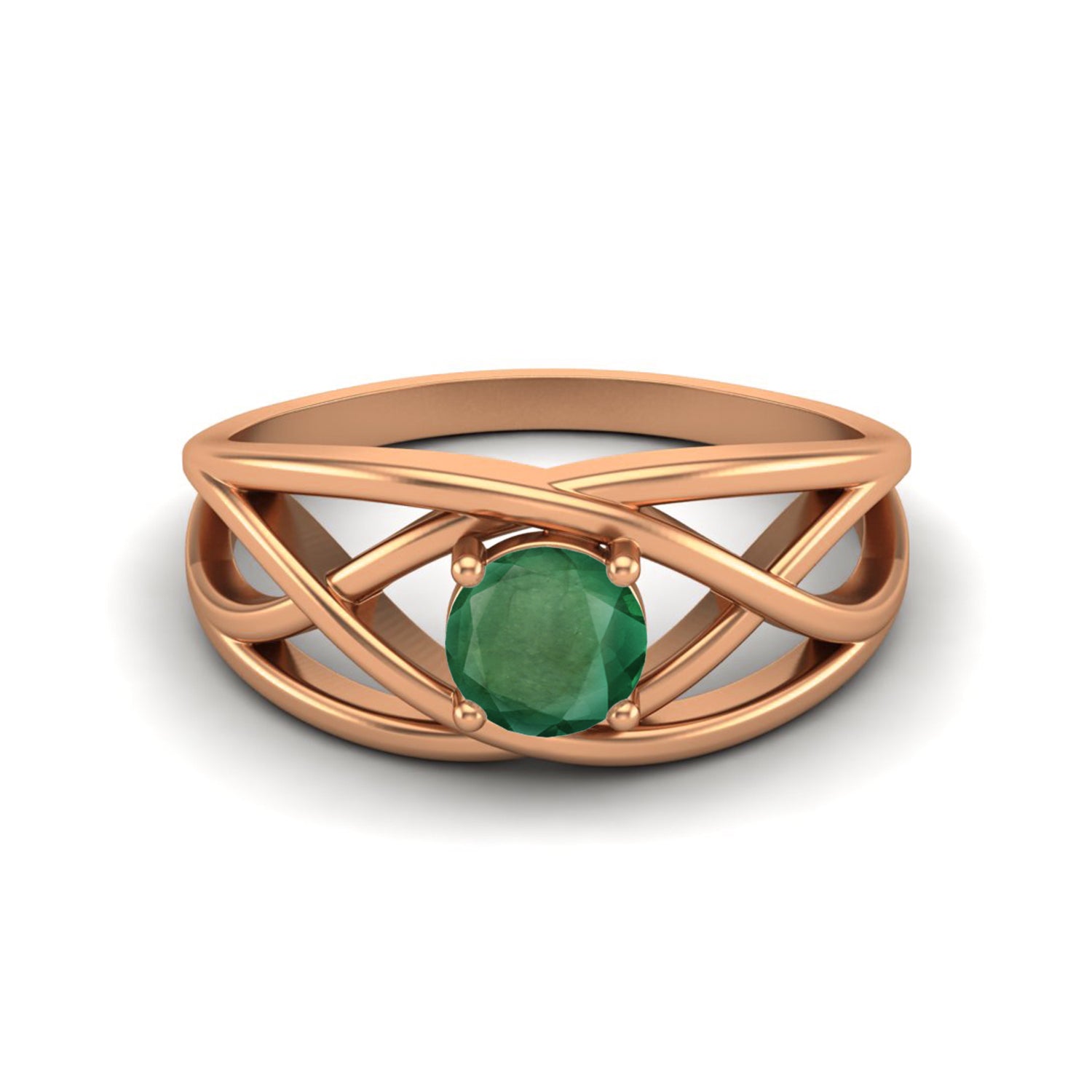 Emerald Crisscross Band Ring – Sterling Silver