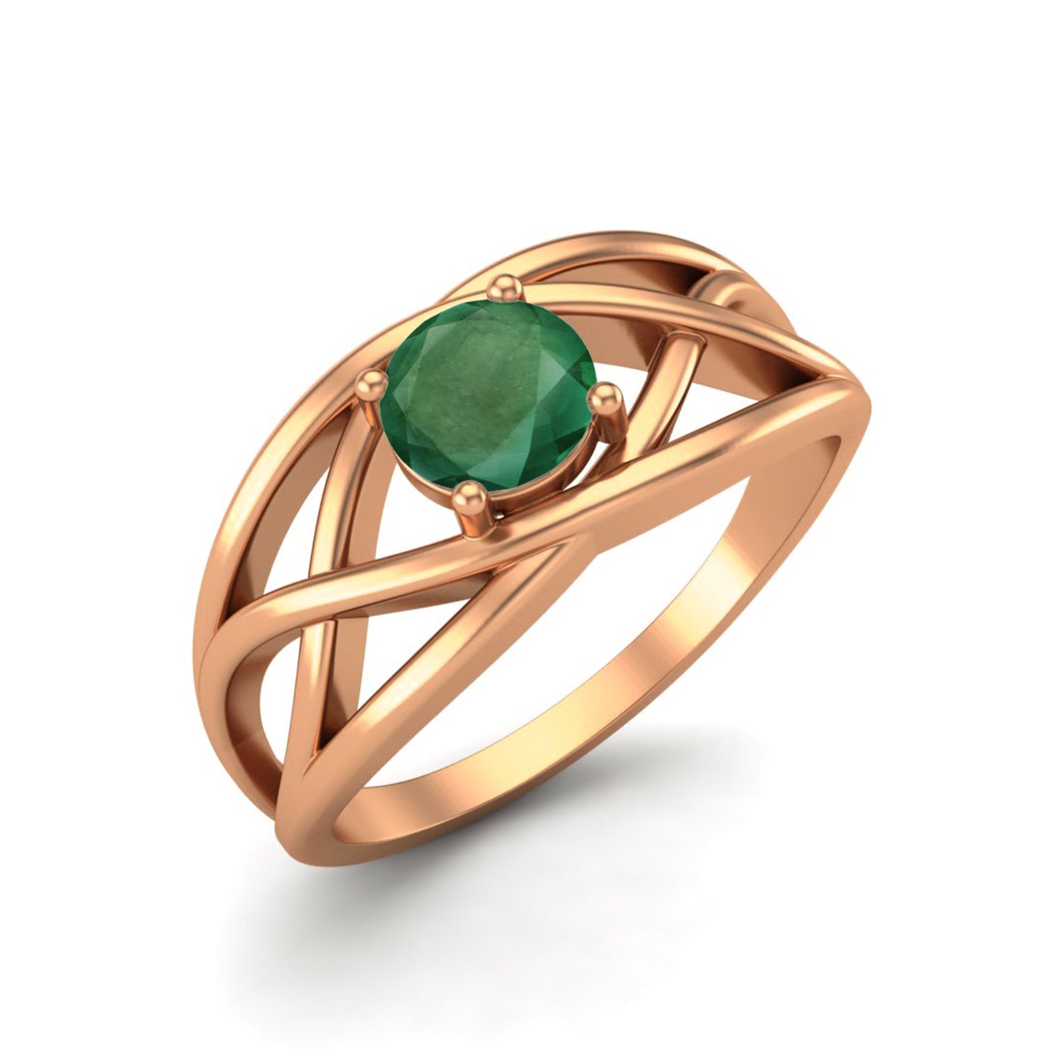 Emerald Crisscross Band Ring – Sterling Silver