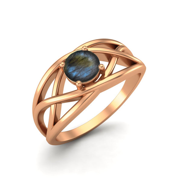 Antique Blue Labradorite Bridal Ring 0.50 Ctw Round Shaped Ring